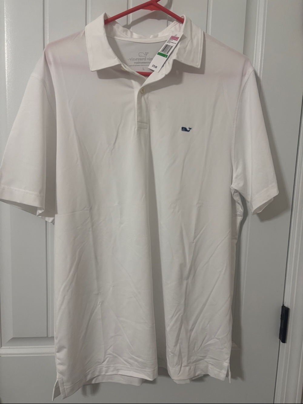Vineyard Vines Men's White Performance Polo with Navy Whale Logo